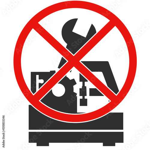 Prohibition sign with wrench over machinery and industrial tools  