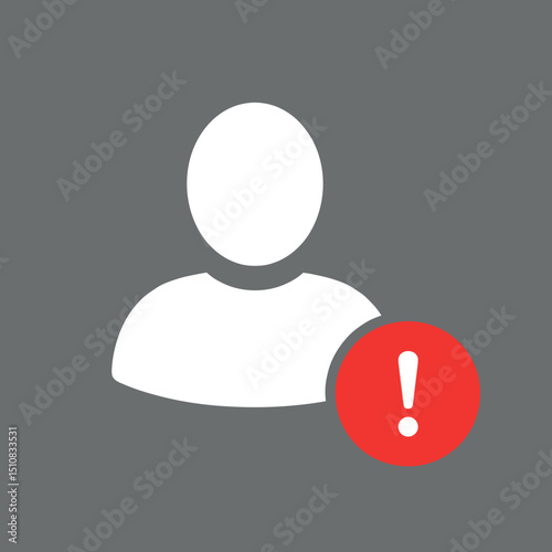 Abstract person icon with exclamation mark on gray background  
