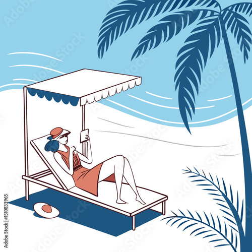 A Beautiful Woman Relaxing On A Beach Lounger