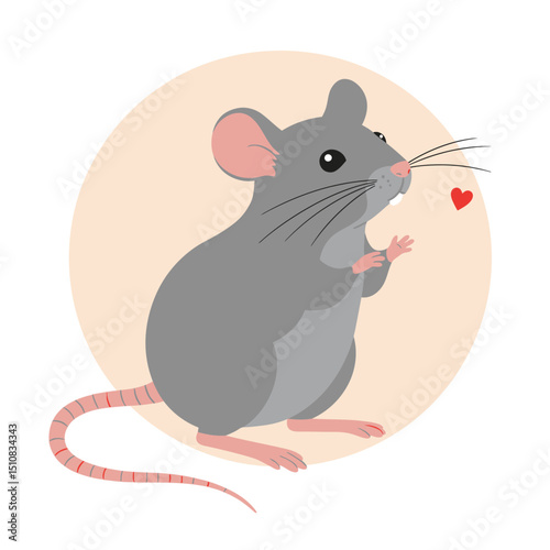 Cute Cartoon Mouse with a Heart Vector Illustration for Valentine s Day or Children s Book Gray Mouse