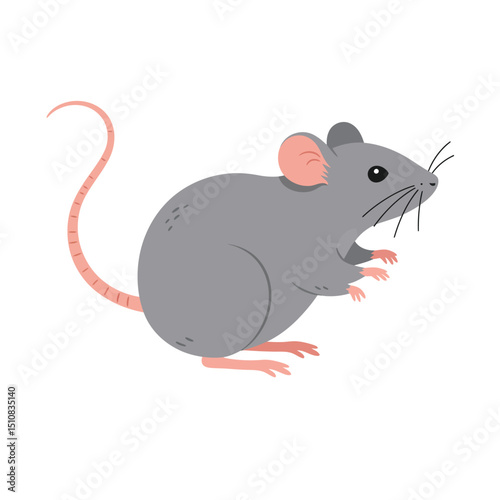 Cartoon Gray Mouse Illustration on White Background for Children s Books and Educational Materials