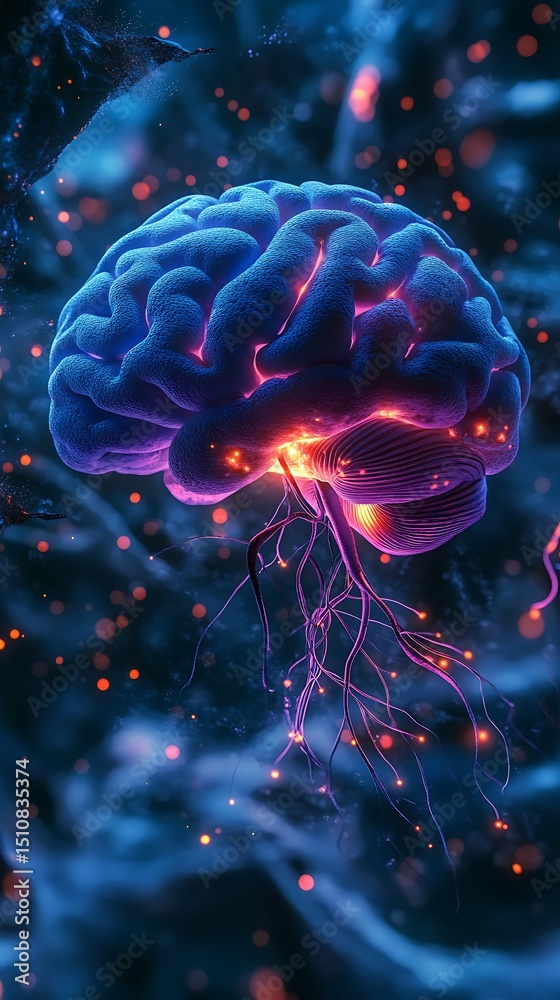 Fototapeta premium Glowing Blue Pixelated Brain Abstract Background