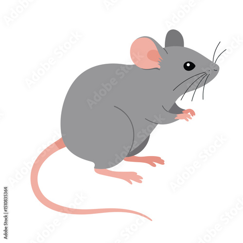Cute Gray Mouse Illustration Standing on Hind Legs with Pink Tail