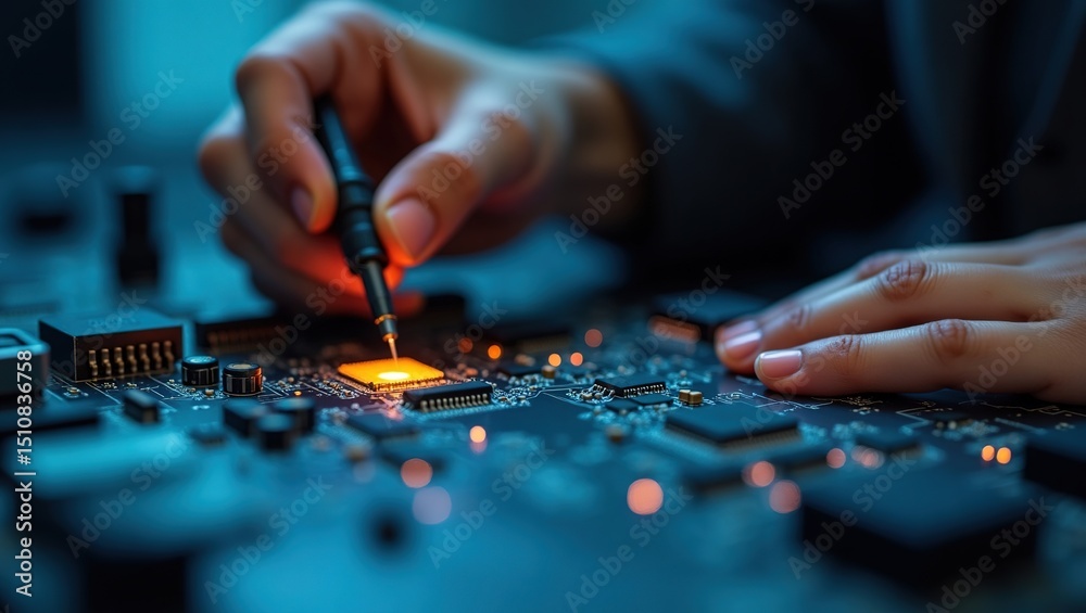 Fototapeta premium Technician repairing electronic circuit board