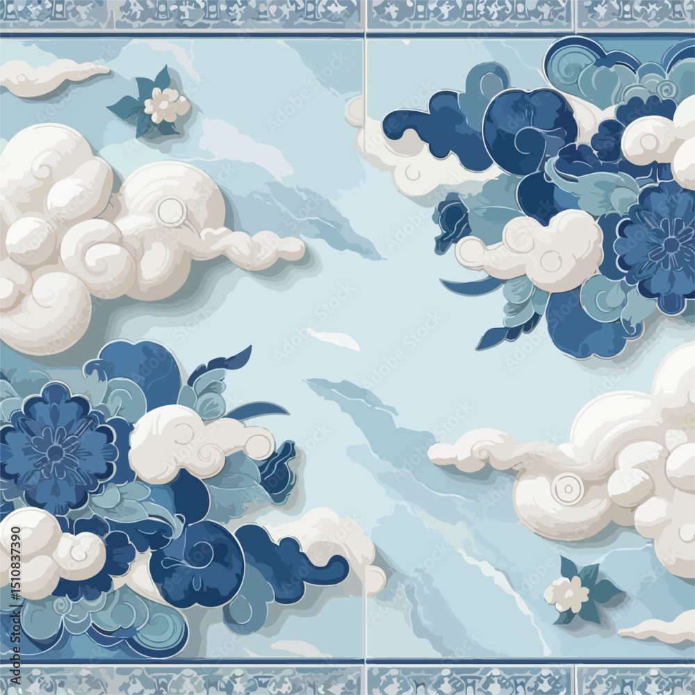 Fototapeta premium ceramic floor motif with blue cloud image