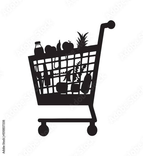 Grocery Shopping Cart Icon Fresh Produce, Healthy Eating, and Food Choices