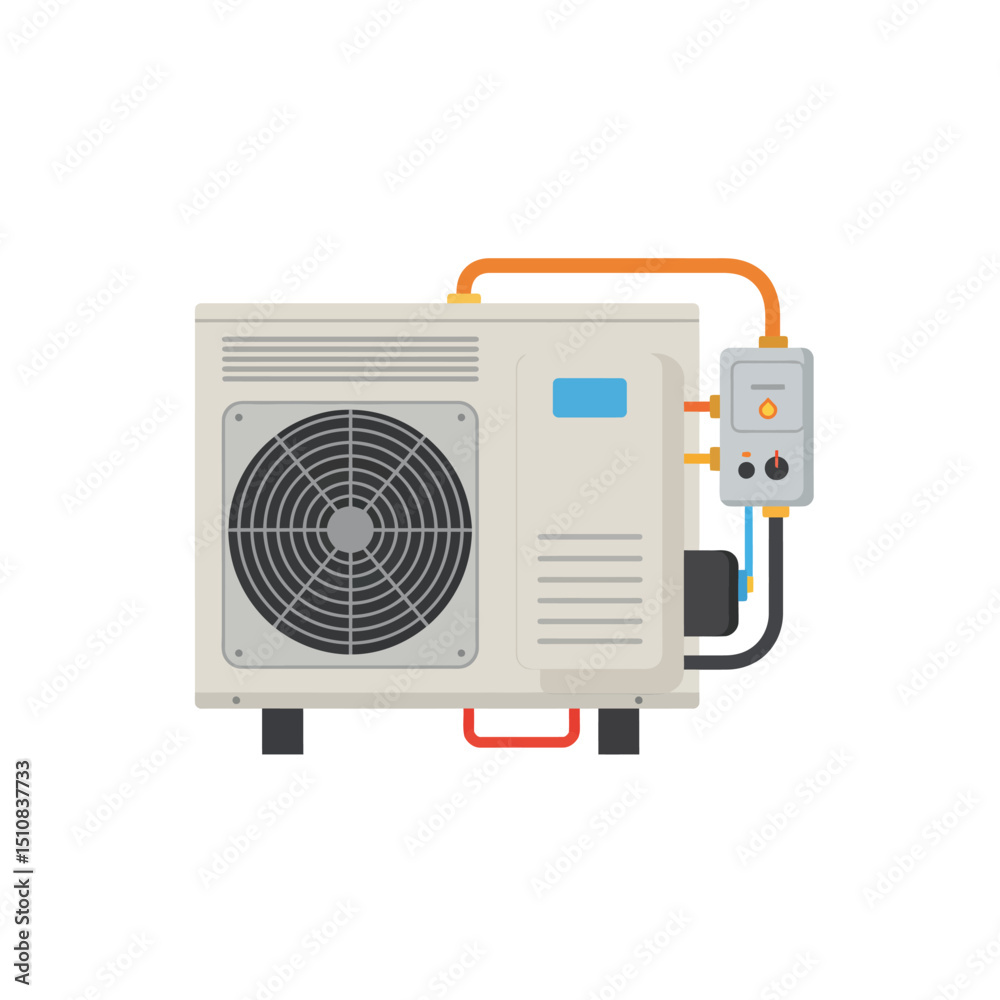 Fototapeta premium Air Conditioning Unit with Water Heater Flat Vector Illustration on White