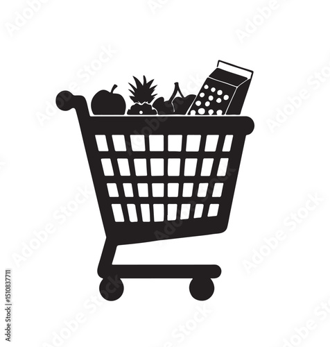 Grocery Shopping Cart Icon Fresh Produce, Dairy, and More