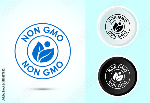 Non gmo icon design illustration, GMO free food label, Organic healthy food sign symbol in color black and white
