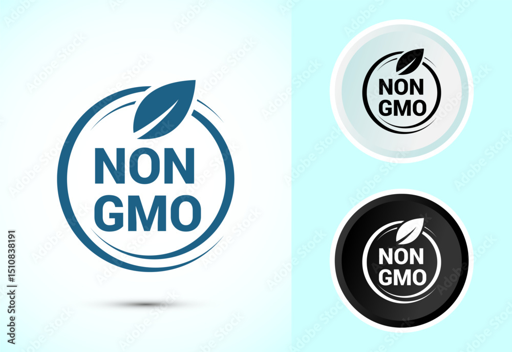 Fototapeta premium Non gmo icon design illustration, GMO free food label, Organic healthy food sign symbol in color black and white