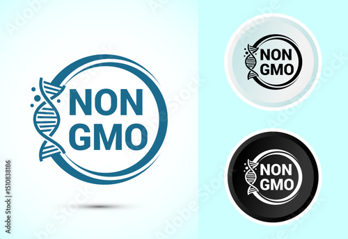 Non gmo icon design illustration, GMO free food label, Organic healthy food sign symbol in color black and white