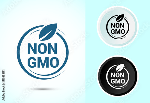 Non gmo icon design illustration, GMO free food label, Organic healthy food sign symbol in color black and white