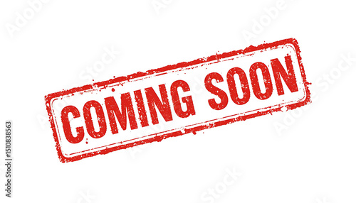 Grunge red stamp with text Coming Soon on white background