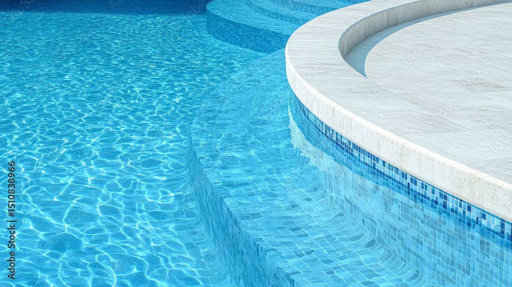 Obraz premium Close Up View of Curved Blue Pool Edge with Mosaic Tile Detail for Resort Marketing Imagery