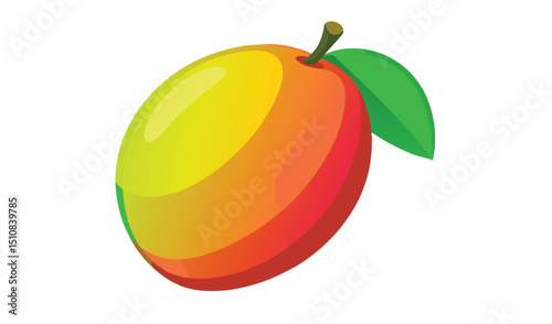 Single ripe mango fruit with leaf illustration