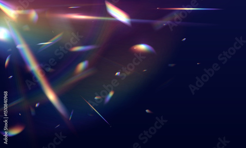 Set Rainbow crystal light leak flare reflection effect. Spectrum lights rays glowing on transparent backgrounds illustrations png.