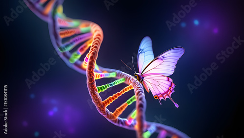 Colorful butterfly on dna helix genetic science concept