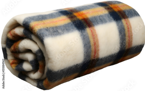 A plaid blanket isolated on a transparent background, perfect for clipart and design projects, showing detailed fabric texture and pattern
