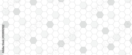 A subtle hexagon pattern background with interconnected shapes in soft gray and white. Simple abstract modern background White geometric hexagonal honeycomb shape texture background 3d copy space.	