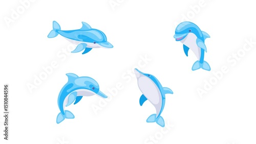 Cartoon Dolphins Sprite Sheet Animation, White and Green Screen