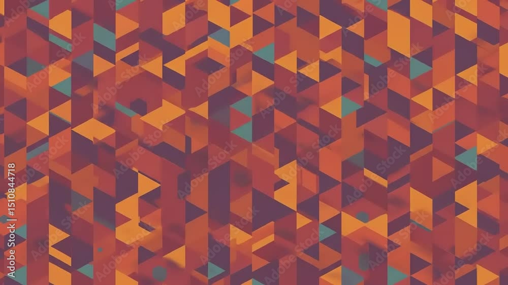 Abstract geometric pattern featuring vibrant orange, purple, and teal shapes creating depth and texture