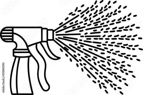 Spray bottle icon with water spray stream cleaning tool outline, disinfectant mister,  illustration