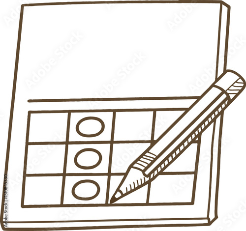 Tic tac toe game with pencil marking circles on paper grid simple hand drawn illustration, classic puzzle concept