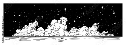 hand drawn night sky with clouds and stars – vector illustration