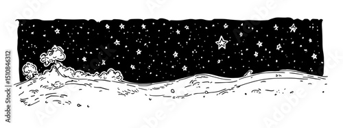 night sky with stars and clouds hand drawn landscape photo