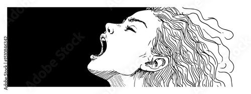 woman shouting hand drawn emotional face illustration