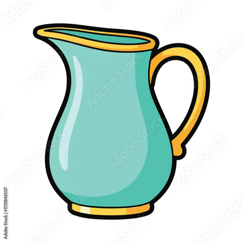 Cartoon Turquoise Jug with Yellow Trim Art & Illustration