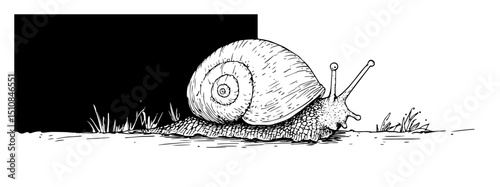 snail crawling on ground hand drawn nature illustration