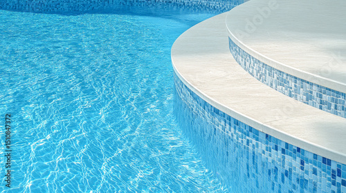 Close Up View of Curved Blue Pool Edge with Mosaic Tile Detail for Resort Marketing Imagery
