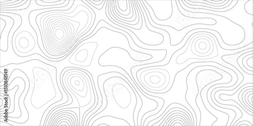 Ocean topographic line map with curvy wave isolines vector illustration. Abstract topographic contours map background, Vector contour topographic map. Cartography texture abstract banner use.	