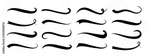 Set of different baseball swoosh tails, swoosh waves for text vector elements
