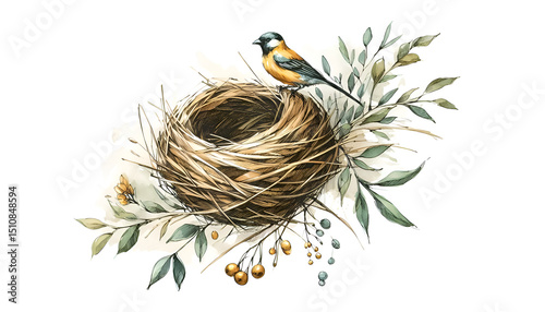 bird nest on white background. tit at the nest
