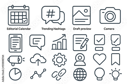 Graphic icons representing social media management tools for content creators and marketers