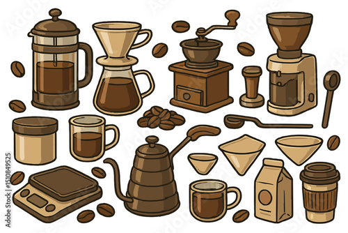 Exploring the art of coffee preparation with various brewing methods and tools displayed creatively in a cozy setting