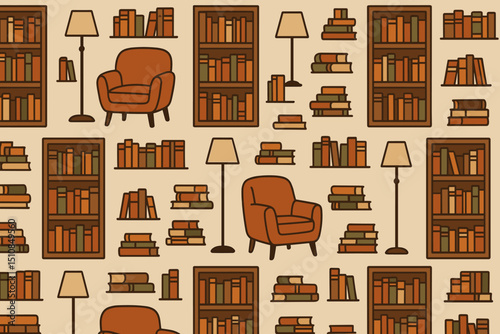 Cozy reading nook with bookshelves and armchairs in a warm color palette for home decor inspiration
