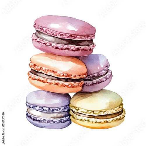 Macaron Cookies, watercolor painting vector, high quality, isolated on a white background.