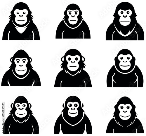 Chimpanzee Ape Primate Silhouette Icon Set