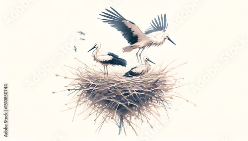 Nest of storks in watercolor style. watercolor stork clipart