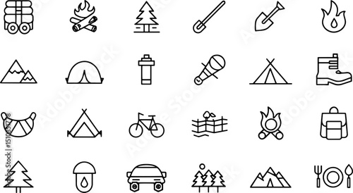 camping icon set  outdoor activities related line  (1).eps