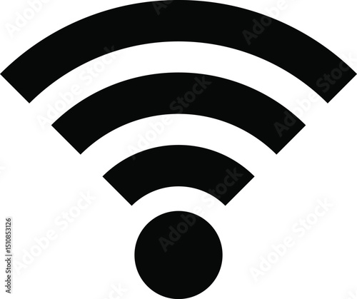 Simple black and white wifi symbol indicating wireless internet connection availability