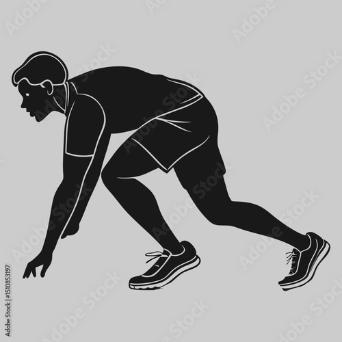 a runner crouched at the starting line silhouette vector design art and illustration