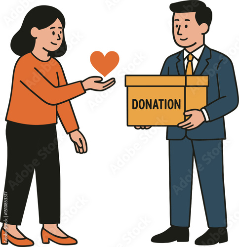 Man standing with charity donation poster and coin box illustration