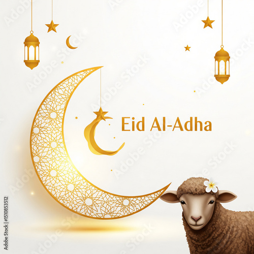 Eid AlAdha Celebration with Sheep and Golden Moon