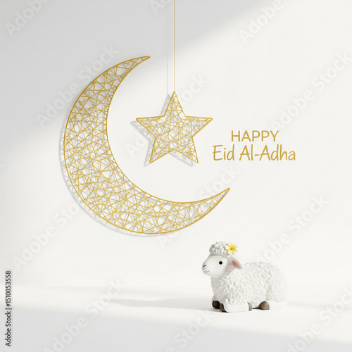 Eid alAdha Celebration Crescent Moon Star and Lamb