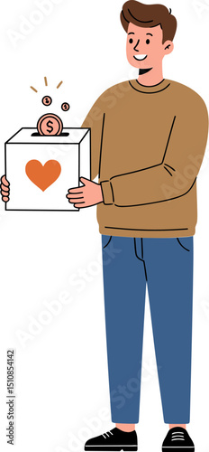 Woman placing envelope into donation box for charity organization