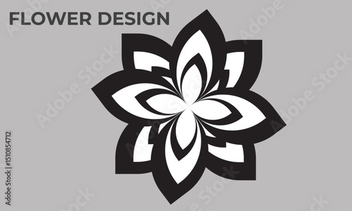 An artistic layered flower design in shades of black with symmetrical petals forming a mandala-like structure. Perfect for spiritual designs, decor patterns, or modern graphic compositions.	